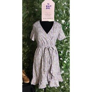 Maternity - Women's Lavender Floral Wrap Dress with Tie Waist